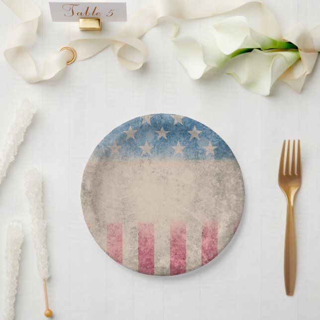 Retro Vintage Stars and Stripes   Paper Plate (Wedding)