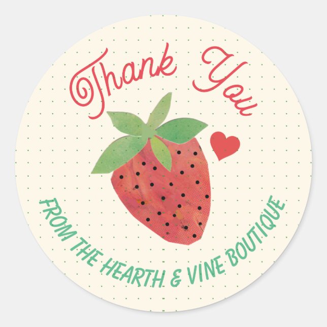 Retro Vintage Strawberry Thank You Classic Round Sticker (Front)