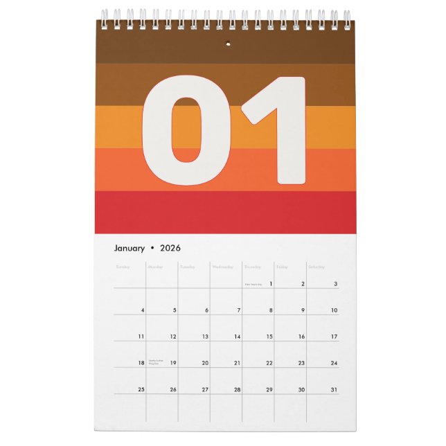 Retro Vintage Stripes 2026 Calendar (Jan 2026)