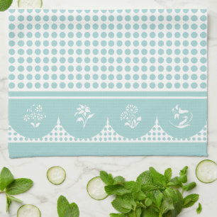 Retro Vintage style aqua teal polka dot scallop  Kitchen Towel