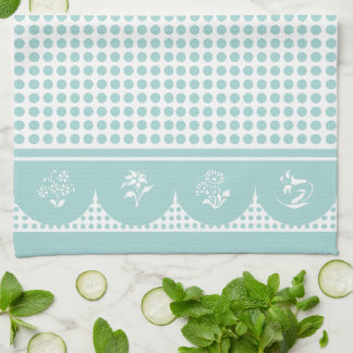 Retro Vintage style aqua teal polka dot scallop Kitchen Towel