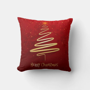 Retro Vintage-Style Christmas Trees on Red Throw Pillow