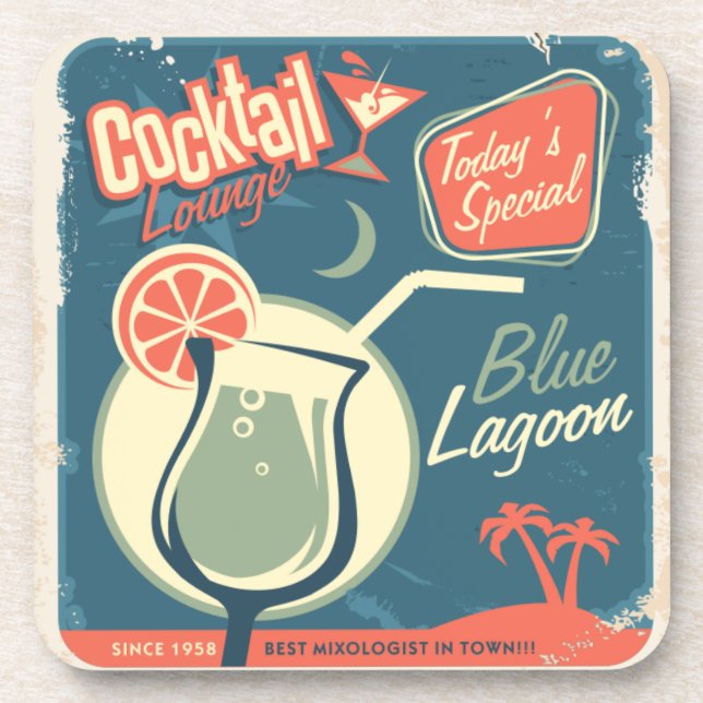 Retro Vintage Style Distressed Lounge Poster Coaster (Front)