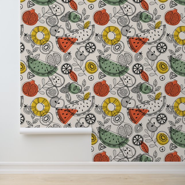 Retro Vintage Style Fruit Pattern Wallpaper (Application)