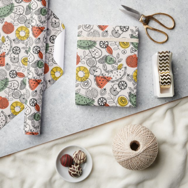 Retro Vintage Style Fruit Pattern Wrapping Paper (Crafts)