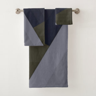 Retro vintage style geometric lines grey green nav bath towel set