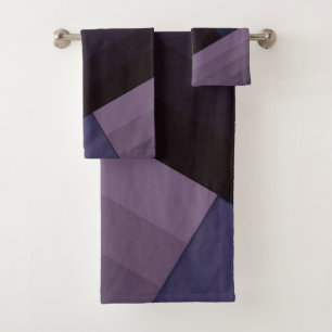 Retro vintage style geometric lines navy violet pu bath towel set