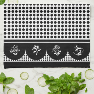 Retro Vintage style grey black polka dot scallop  Kitchen Towel