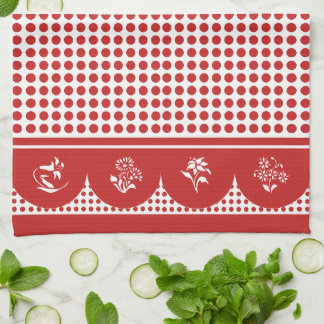 Retro Vintage style Red polka dot scallop  Kitchen Towel