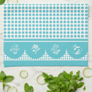 Retro Vintage style turquoise polka dot scallop  Kitchen Towel