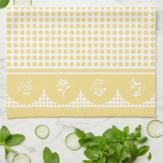 Retro Vintage style yellow polka dot scallop Kitchen Towel