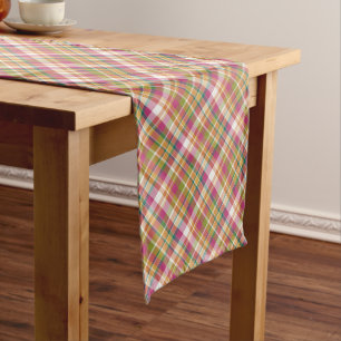 Retro Vintage Summer Plaid Tartan Squares Pattern Medium Table Runner