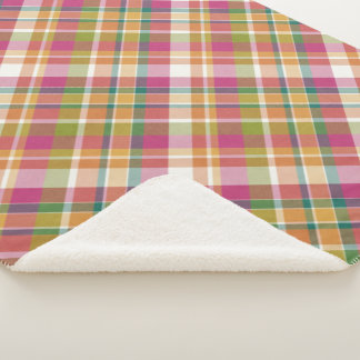 Retro Vintage Summer Plaid Tartan Squares Pattern Sherpa Blanket