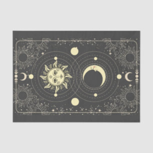 Retro vintage sun moon planets clouds tarot frame tissue paper