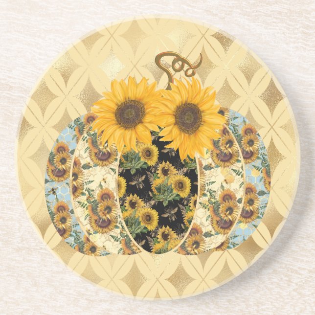 Retro Vintage Sunflower Pumpkin Sandstone Coasters (Front)