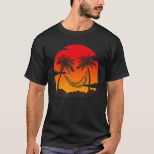 Retro Vintage Sunset Coco Palm Tree Tropical Beac T-Shirt