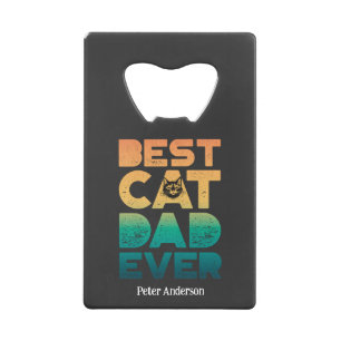 Retro Vintage Sunset Fathers Day Best Cat Dad Ever Credit Card Bottle Opener