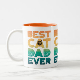 Retro Vintage Sunset Fathers Day Best Cat Dad Ever Two-Tone Coffee Mug