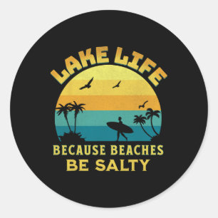 Retro Vintage Sunset Lake Life Because Beaches Be  Classic Round Sticker