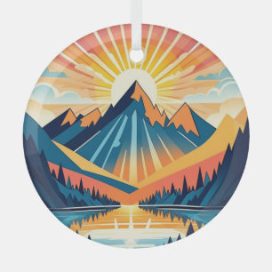 Retro Vintage Sunset Landscape  Glass Ornament