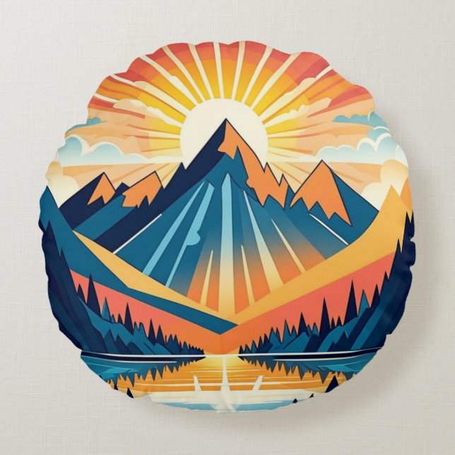 Retro Vintage Sunset Landscape  Round Pillow (Front)