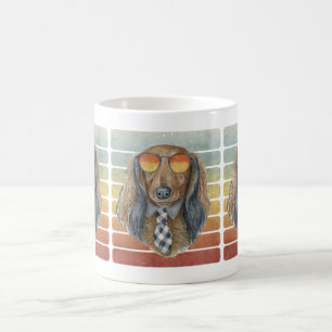Retro Vintage Sunset Long Haired Dachshund Mom Dad Coffee Mug