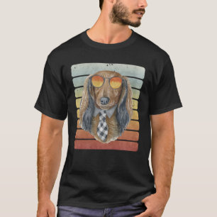 Retro Vintage Sunset Long Haired Dachshund Mom Dad T-Shirt