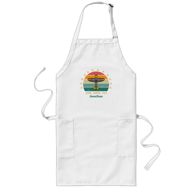Retro Vintage Sunset Military Airplane Personalize Long Apron (Front)