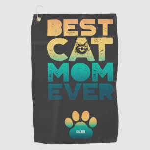 Retro Vintage Sunset Mothers Day Best Cat Mom Ever Golf Towel