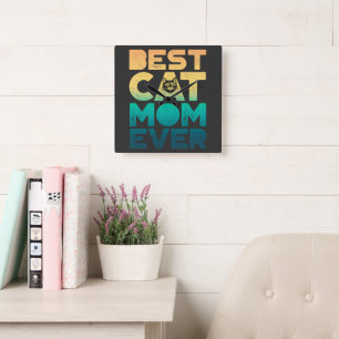 Retro Vintage Sunset Mothers Day Best Cat Mom Ever Square Wall Clock