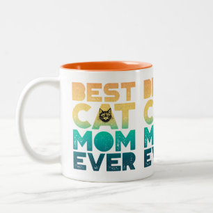 Retro Vintage Sunset Mothers Day Best Cat Mom Ever Two-Tone Coffee Mug