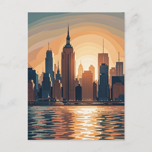 Retro Vintage Sunset over Manhattan  Postcard (Front)