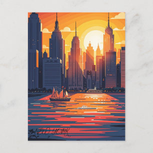 Retro Vintage Sunset over Manhattan  Postcard