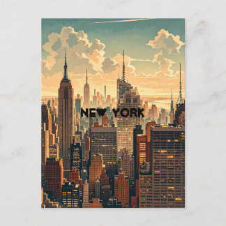 Retro Vintage Sunset over Manhattan Postcard