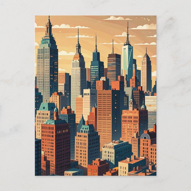 Retro Vintage Sunset over Manhattan Postcard (Front)