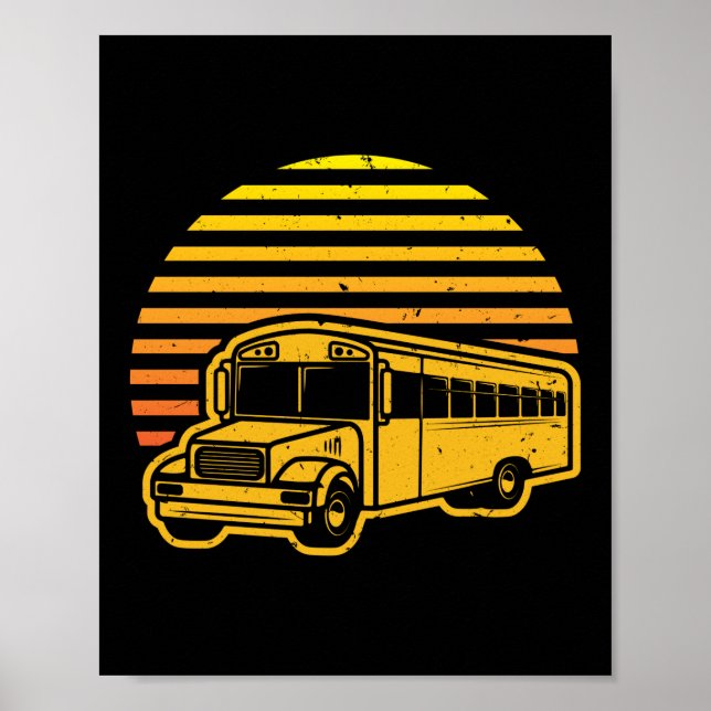Retro Vintage Sunset School Bus Driver Poster (Front)
