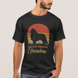 Retro Vintage Sunset Shetland Sheepdog Grandma T-Shirt