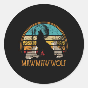Retro Vintage Sunset Wolf Grandma Mothers Day Mawm Classic Round Sticker