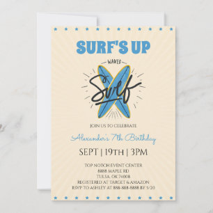 Retro VIntage Surf Birthday Party Invitation