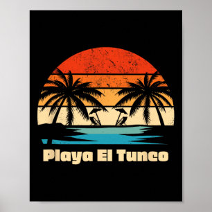 Retro Vintage Surfing Design Playa El Tunco Beach Poster