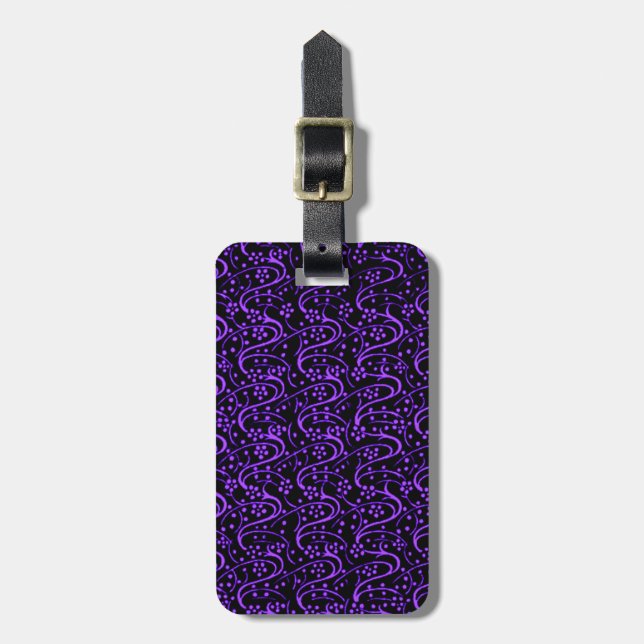 Retro Vintage Swirls Purple Black Luggage Tag (Front Vertical)