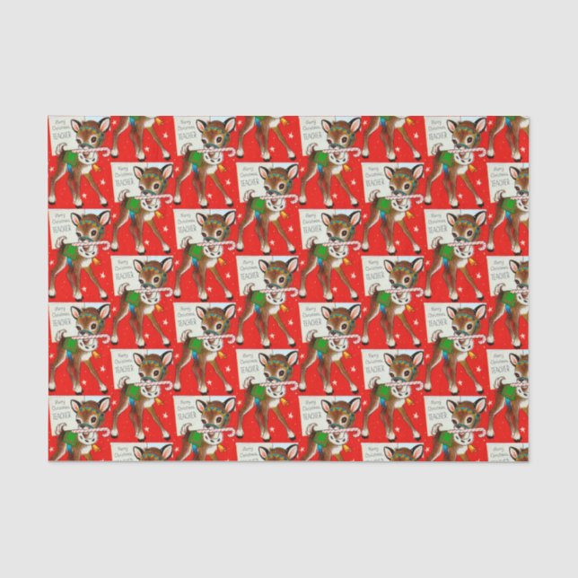 Retro Vintage Teacher reindeer Christmas tissue Tissue Paper (Front)
