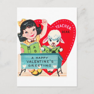 Retro Vintage Teacher Valentine Holiday postcard