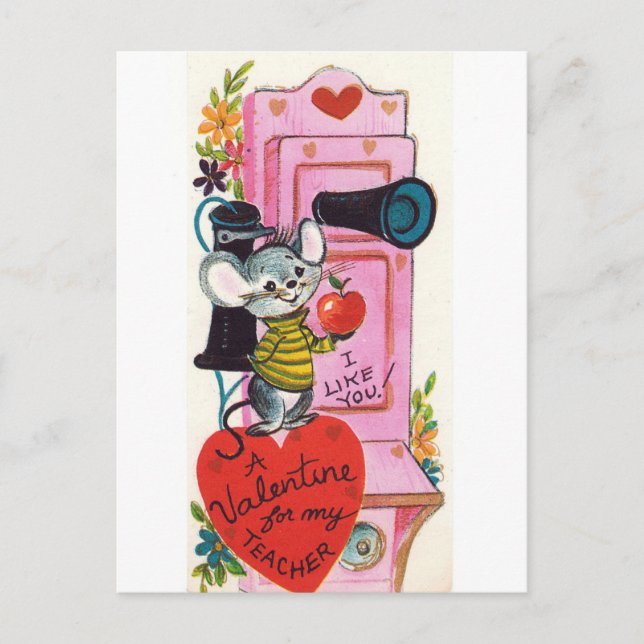 Retro Vintage Teacher Valentine Holiday postcard (Front)