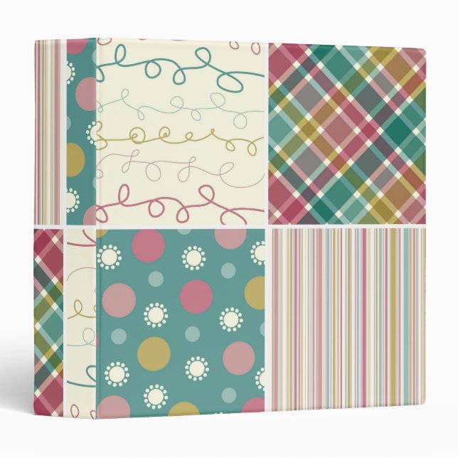Retro Vintage Teal Plaid Dots Squares Pattern Binder (Front/Spine)