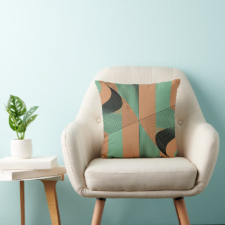 retro vintage terracotta green geometric shapes throw pillow