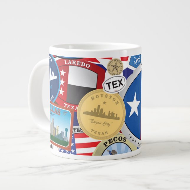 Retro Vintage Texas Sticker Pattern Large Coffee Mug (Front Left)