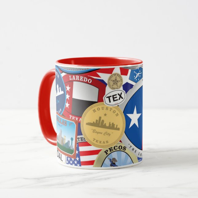 Retro Vintage Texas Sticker Pattern Mug (Front Left)