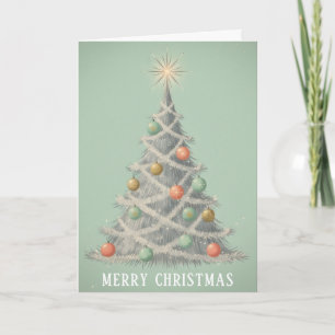 Retro Vintage Tinsel Tree Glow Christmas Holiday Card