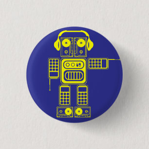 Retro Vintage Toy Robot (Yellow / Blue) Flair 1 Inch Round Button